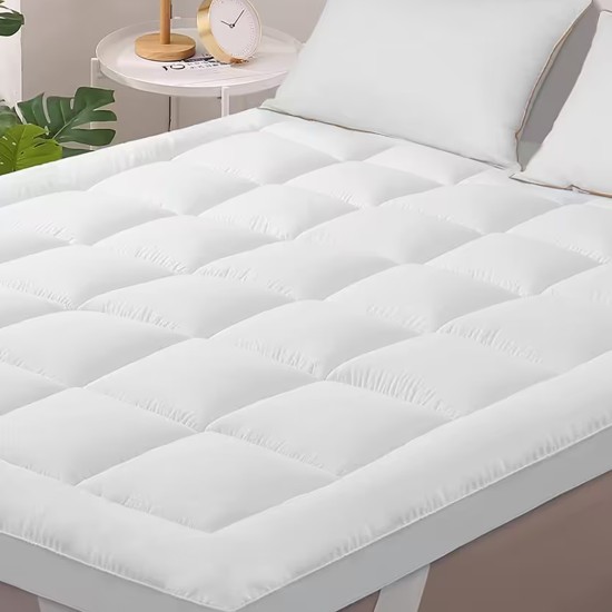 Soft Mattress Topper In White Fabric