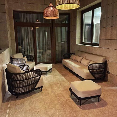 Outdoor Set with 4-Seater Sofa, 2 Chairs, 2 Ottomans and Table