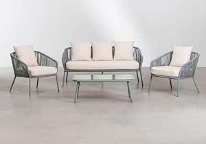 Outdoor Set with 3-Seater Sofa, 2 Chairs and Table