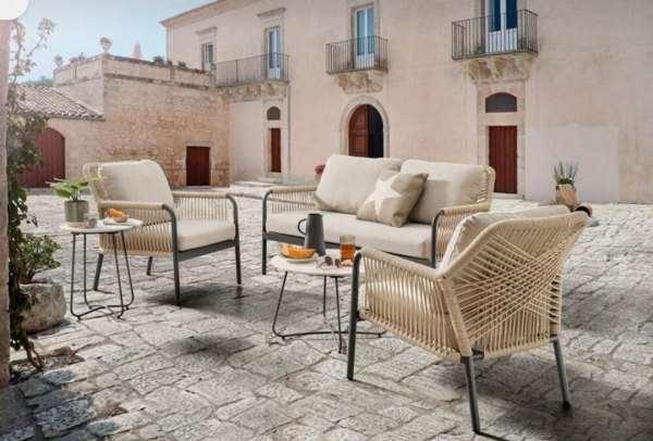 Outdoor Set with 2-Seater Sofa, 2 Chairs and Table