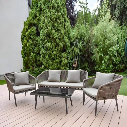 Outdoor Set with 2-Seater Sofa, 2 Chairs and Table