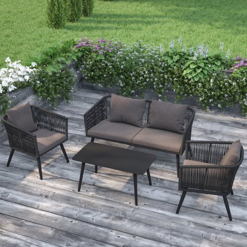Outdoor Set with 2-Seater Sofa, 2 Chairs and Table