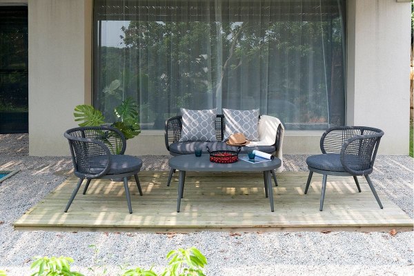 Outdoor Set with 2-Seater Sofa, 2 Chairs and Table