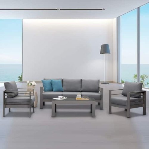 Outdoor Set with 3-Seater Sofa, 2 Chairs and Table