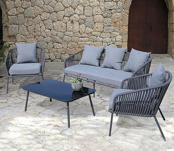 Outdoor Set with 3-Seater Sofa, 2 Chairs and Table
